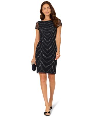 Adrianna Papell Womens Beaded Cap-Sleeve Shea Aqua Dust 14
