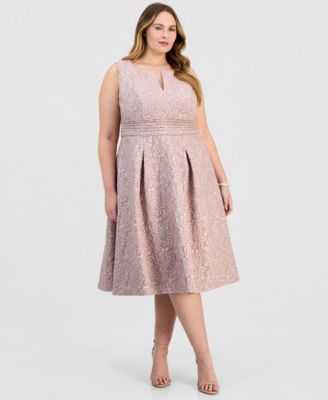 Alex Evenings Plus Size Jacquard Pleated Mid Blush 14W