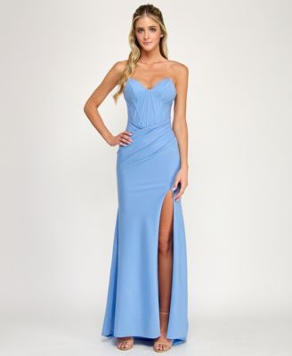 B Darlin Womens Strapless Gown Sky 56