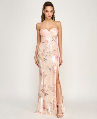 B Darlin Womens Floral Sequin Gown Light peach iris 78