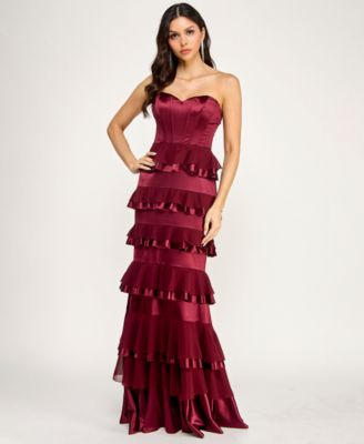 City Studios Womens Strapless Corset Ruffl Deep wine XS