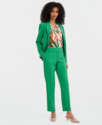 Kasper Press-Pleat Fly-Front Pants, R Evergreen 4