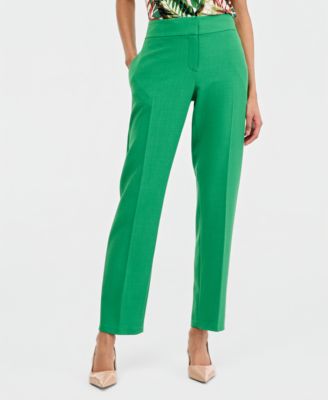Kasper Press-Pleat Fly-Front Pants, R Evergreen 18