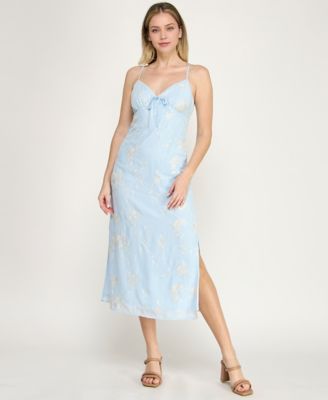 BEAUTY GRACE Juniors Embroidered Midi Dres Blue L
