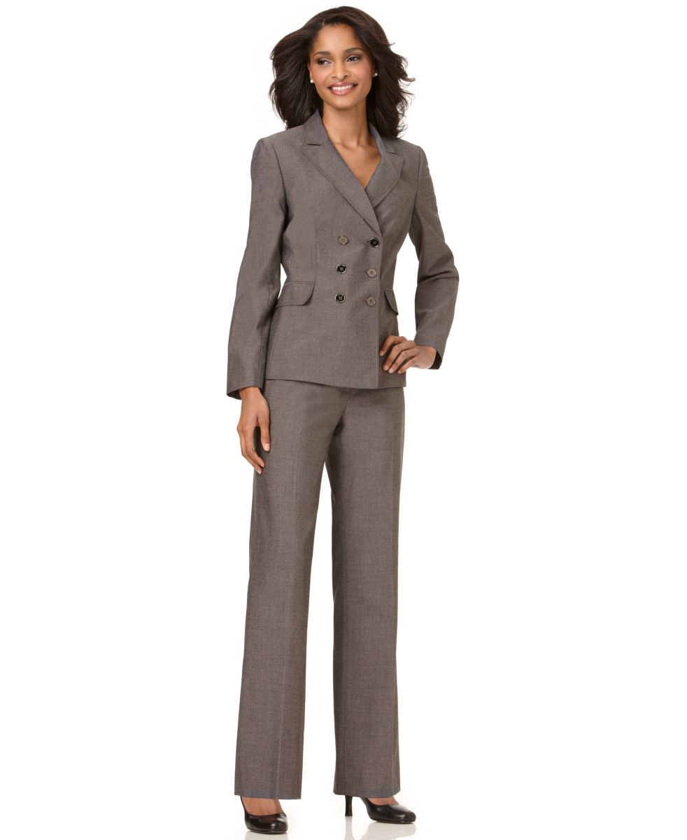 Tahari NEW Juliet Gray Collared Button Front Lined 2PC Pant Suit 2 BHFO ...