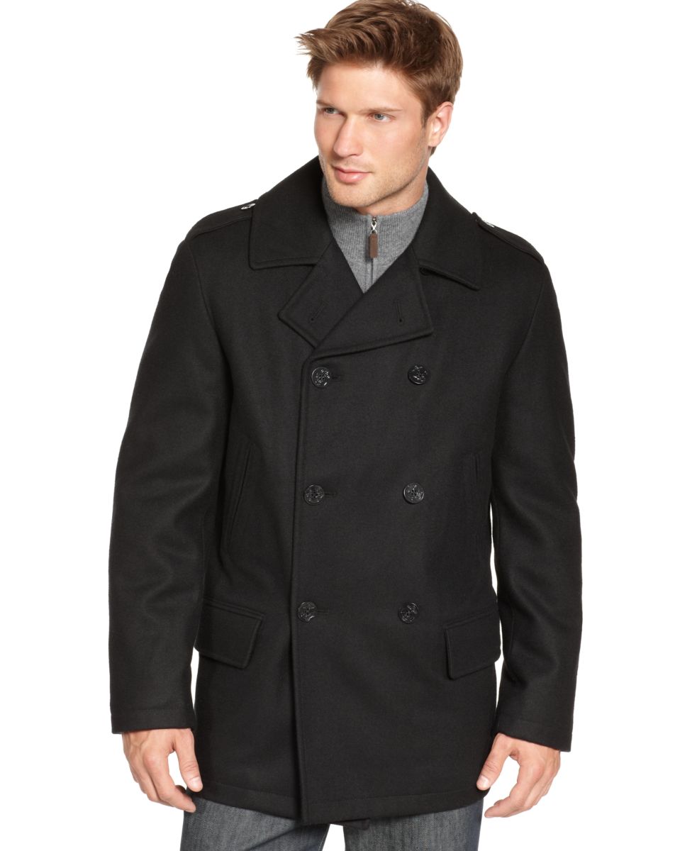 Nautica NEW Black Wool Double-Breasted Lined Pea Coat Jacket M BHFO | eBay