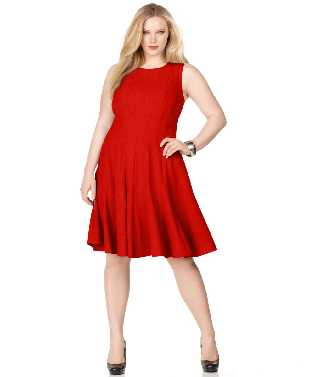 Calvin Klein NEW Red Seamed Pleated Sleeveless Party Cocktail Dress ...