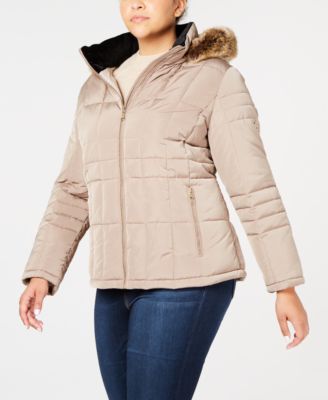 plus size puffer coat with fur hood