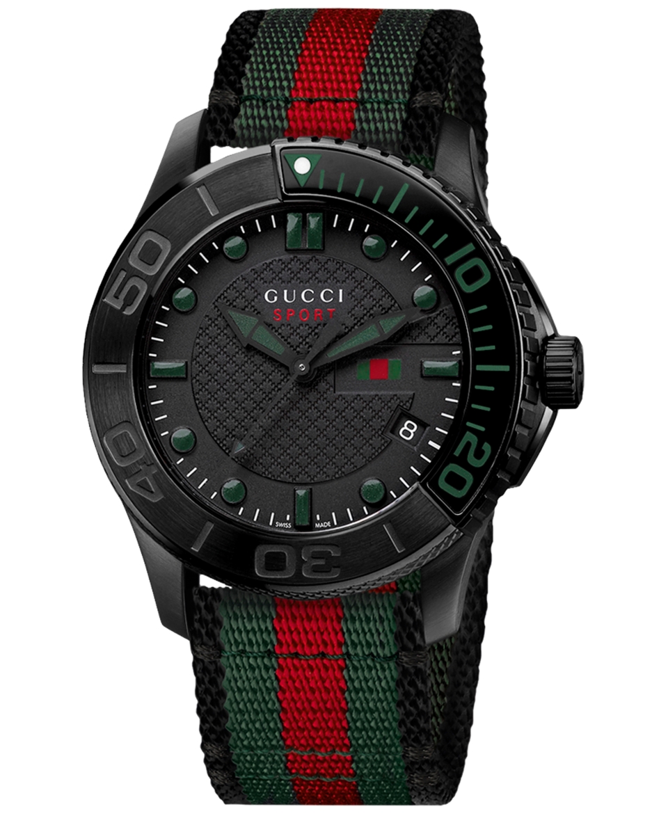 Gucci Watch, Mens Swiss G Timeless Black, Green and Red Nylon Strap 40mm YA126229   Watches   Jewelry & Watches