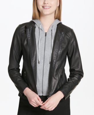 calvin klein leather jacket with hoodie