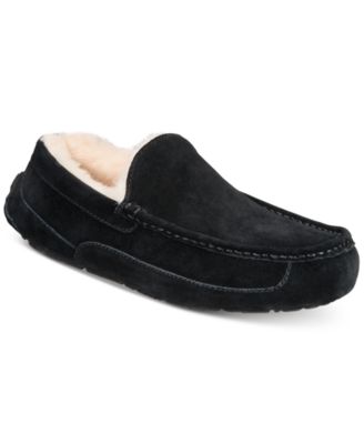 mens black leather moccasin slippers