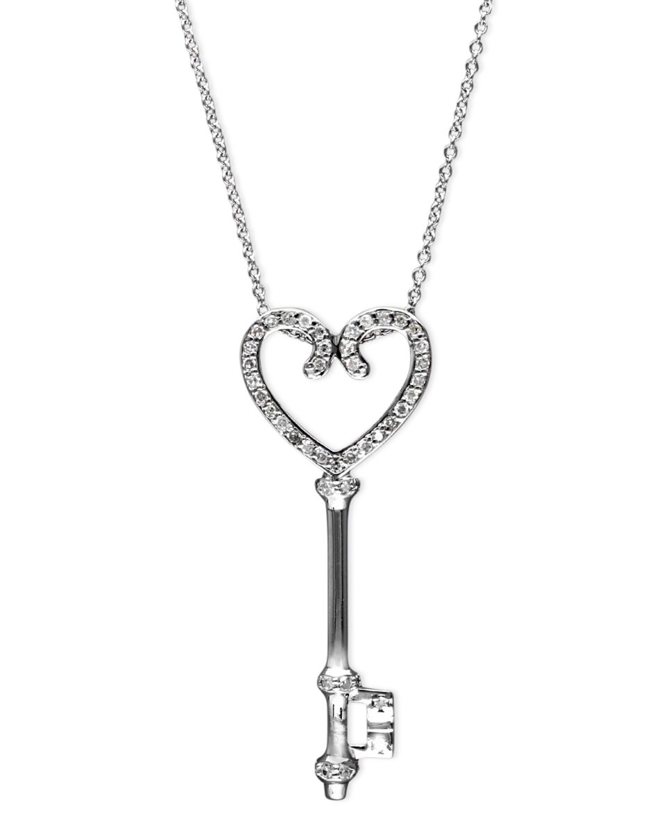 Diamond Necklace, 14k White Gold Diamond Heart Key Pendant (1/10 ct. t