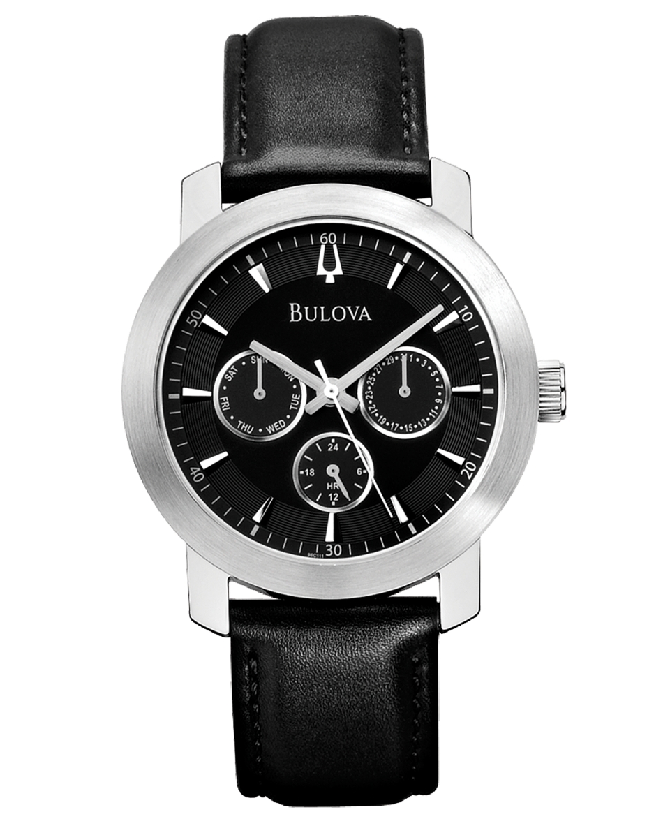 Bulova Watch, Mens Black Leather Strap 40mm 96C111