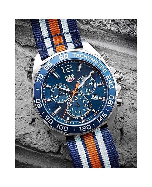 Tag Heuer Men S Swiss Chronograph Formula 1 Blue Striped Nato Strap Watch 43mm Reviews Watches Jewelry Watches Macy S