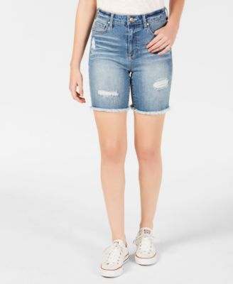 ripped denim bermuda shorts