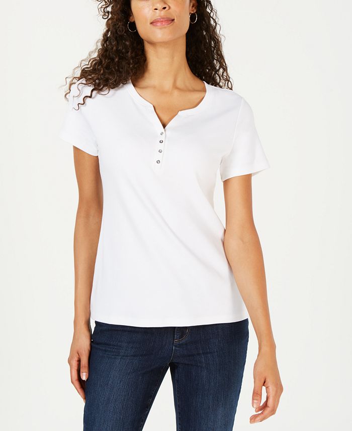 Karen Scott Short Sleeve Henley Top, Created for Macy's & Reviews