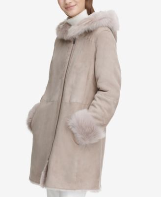 macy's shearling coats womens