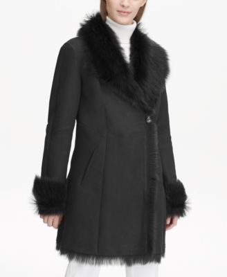 macy's shearling coats womens