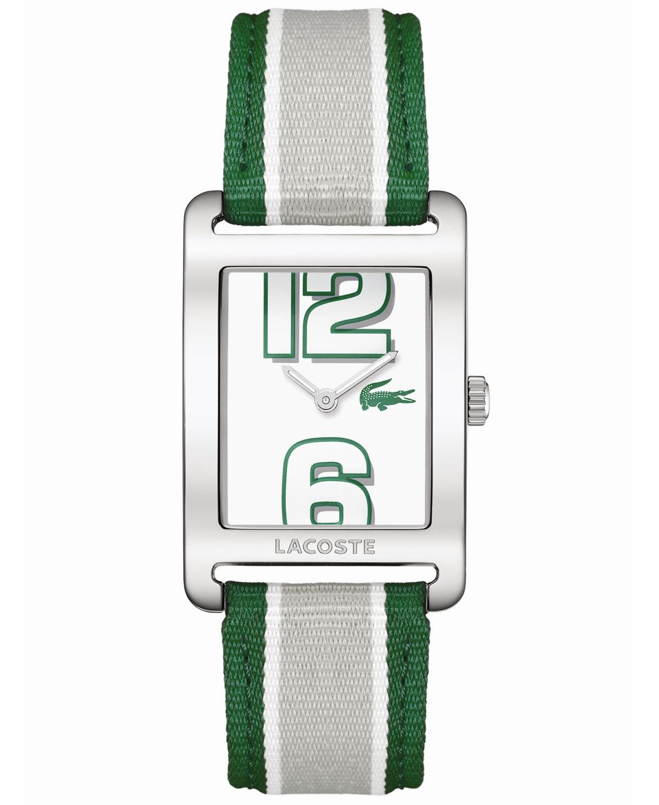 Lacoste Watch, Womens Andorra Green, White and Gray Stripe Grosgrain