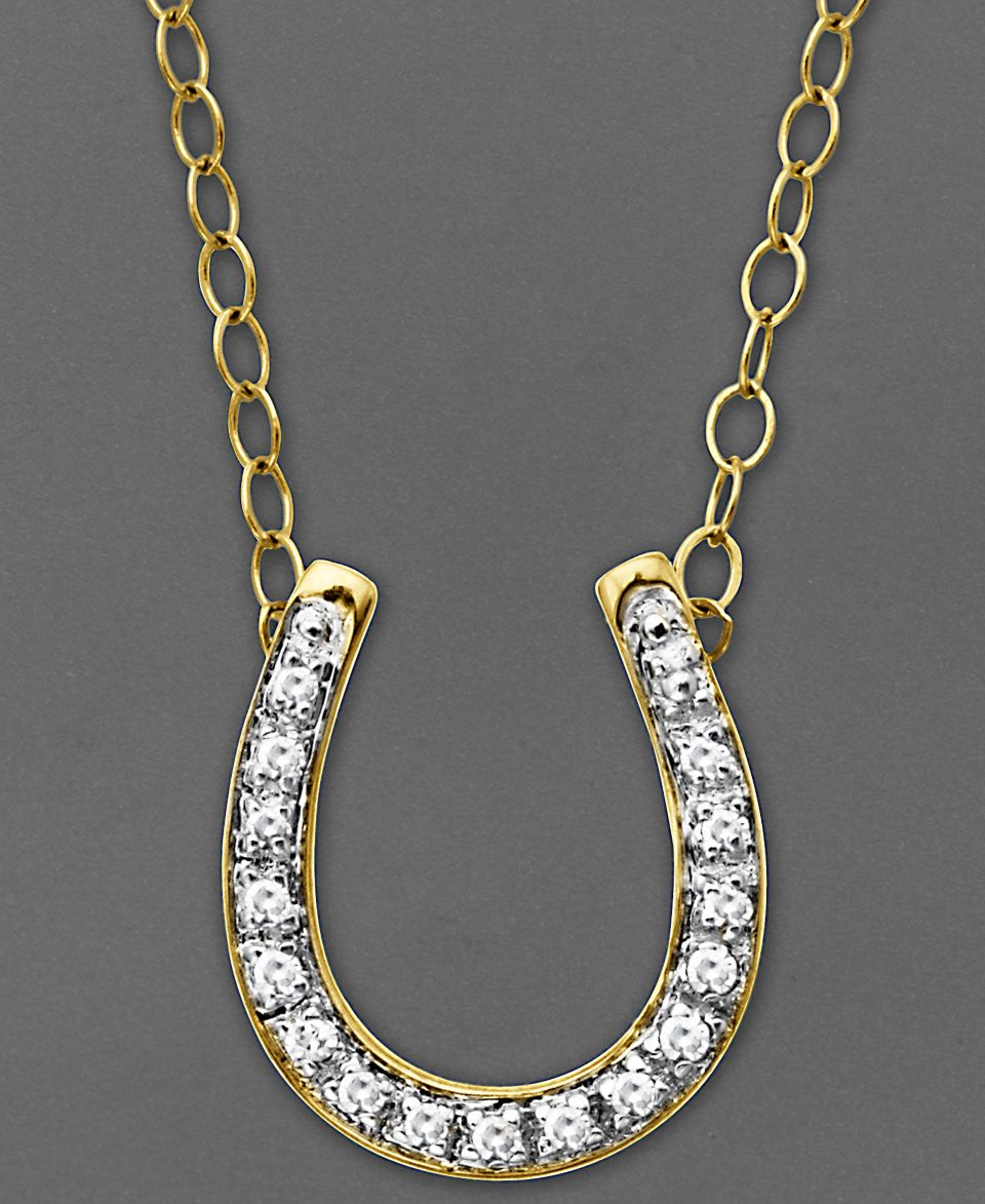 14k Gold Necklace, Diamond Accent Horseshoe Pendant