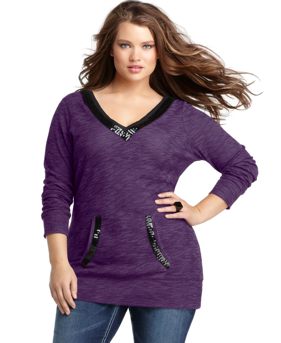 Seven7 Jeans Plus Size Top, Long Sleeve Printed Embellished   Plus