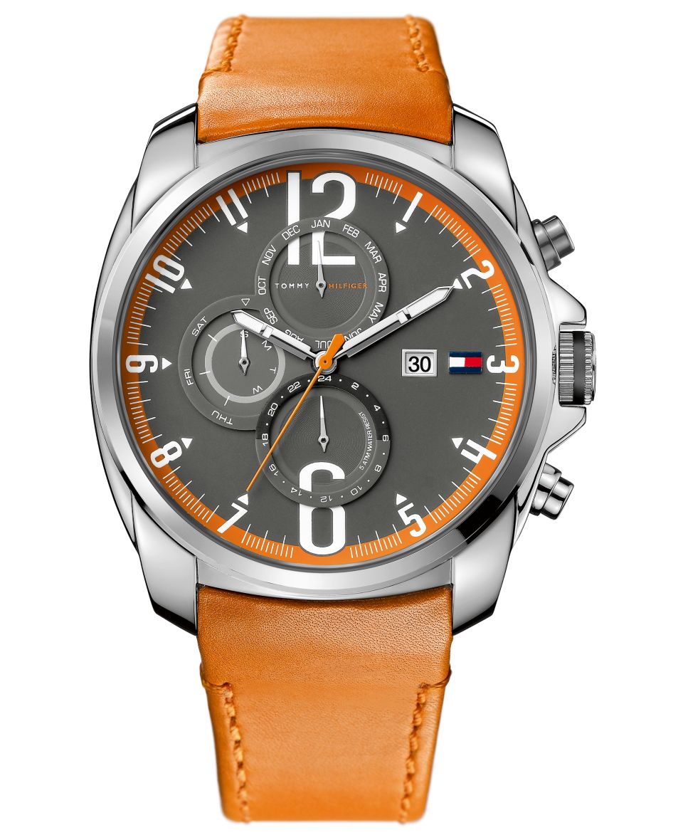 Tommy Hilfiger Watch, Mens Orange Leather Strap 45mm 1790832