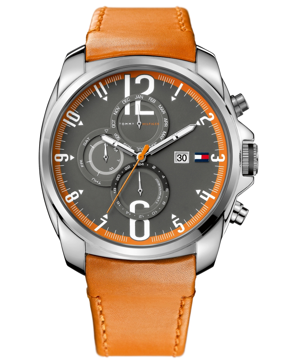 Tommy Hilfiger Watch, Mens Orange Leather Strap 45mm 1790832   Watches   Jewelry & Watches