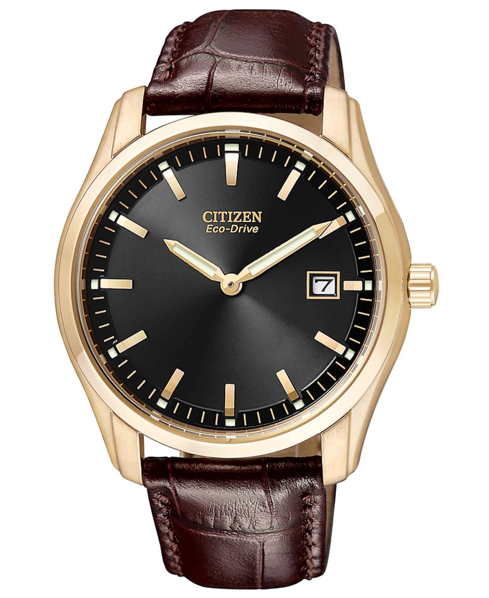 Citizen Mens Eco Drive Brown Leather Strap Watch 40mm AU1043 00E   Watches   Jewelry & Watches