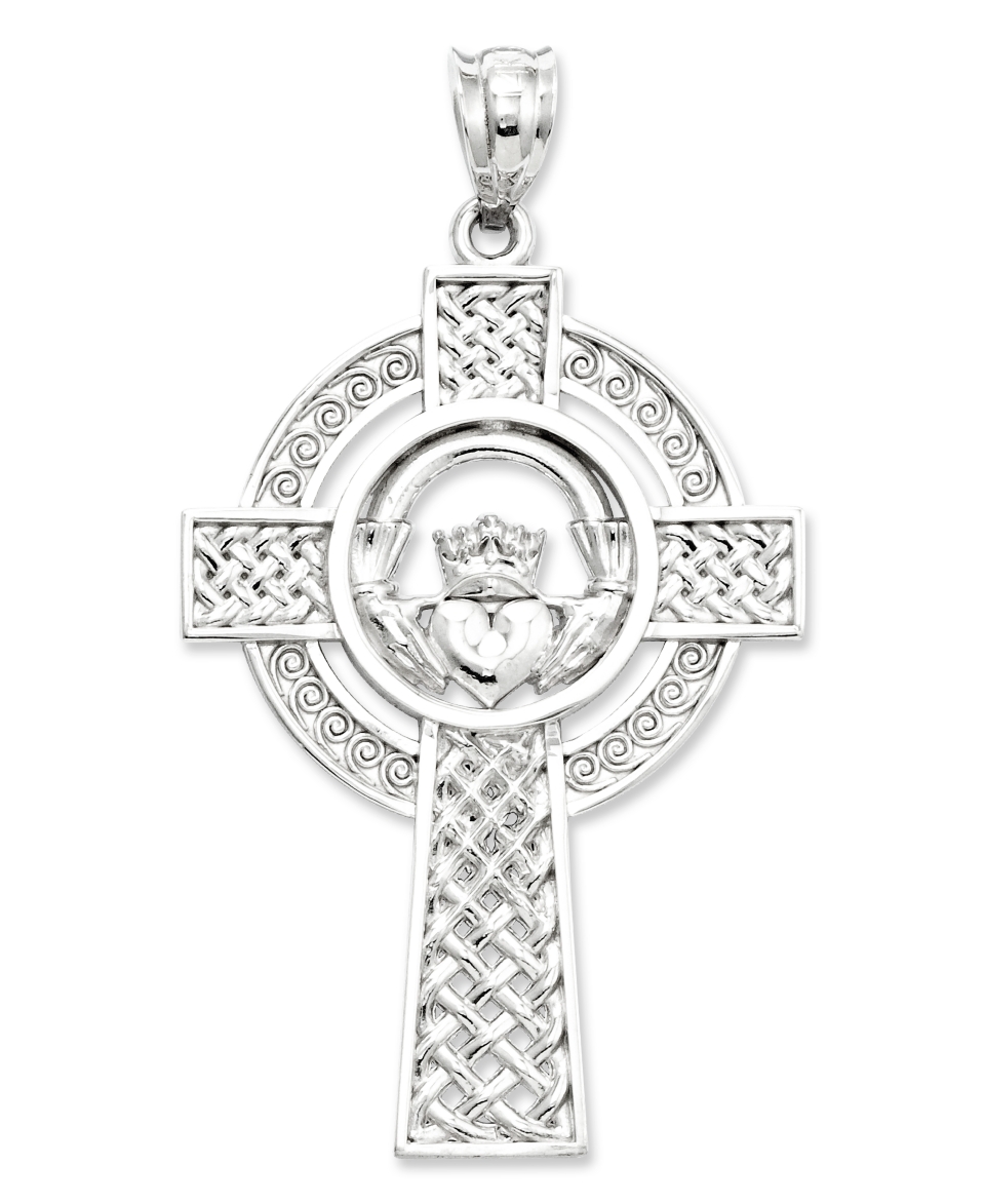 14k White Gold Charm, Celtic Claddagh Cross Charm   Jewelry & Watches
