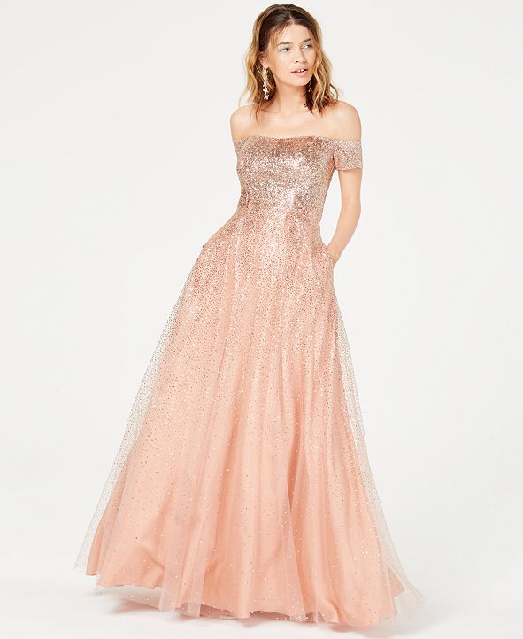 Say Yes to the Prom Juniors' Glitter Off-The-Shoulder Gown, Created for Macy's