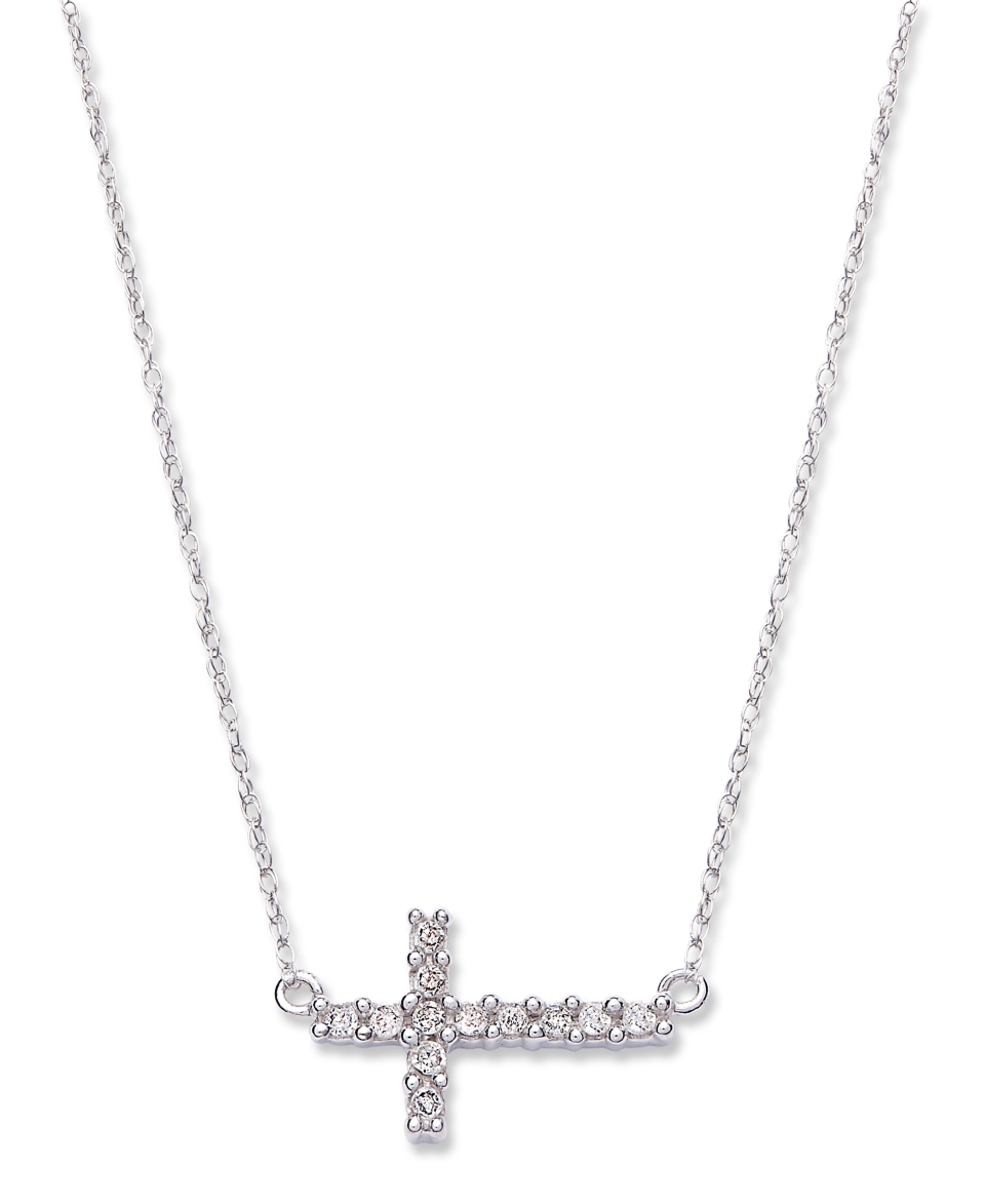 Diamond Necklace, 14k White Gold Diamond Sideways Cross Pendant (1/8 ct. t.w.)   Necklaces   Jewelry & Watches