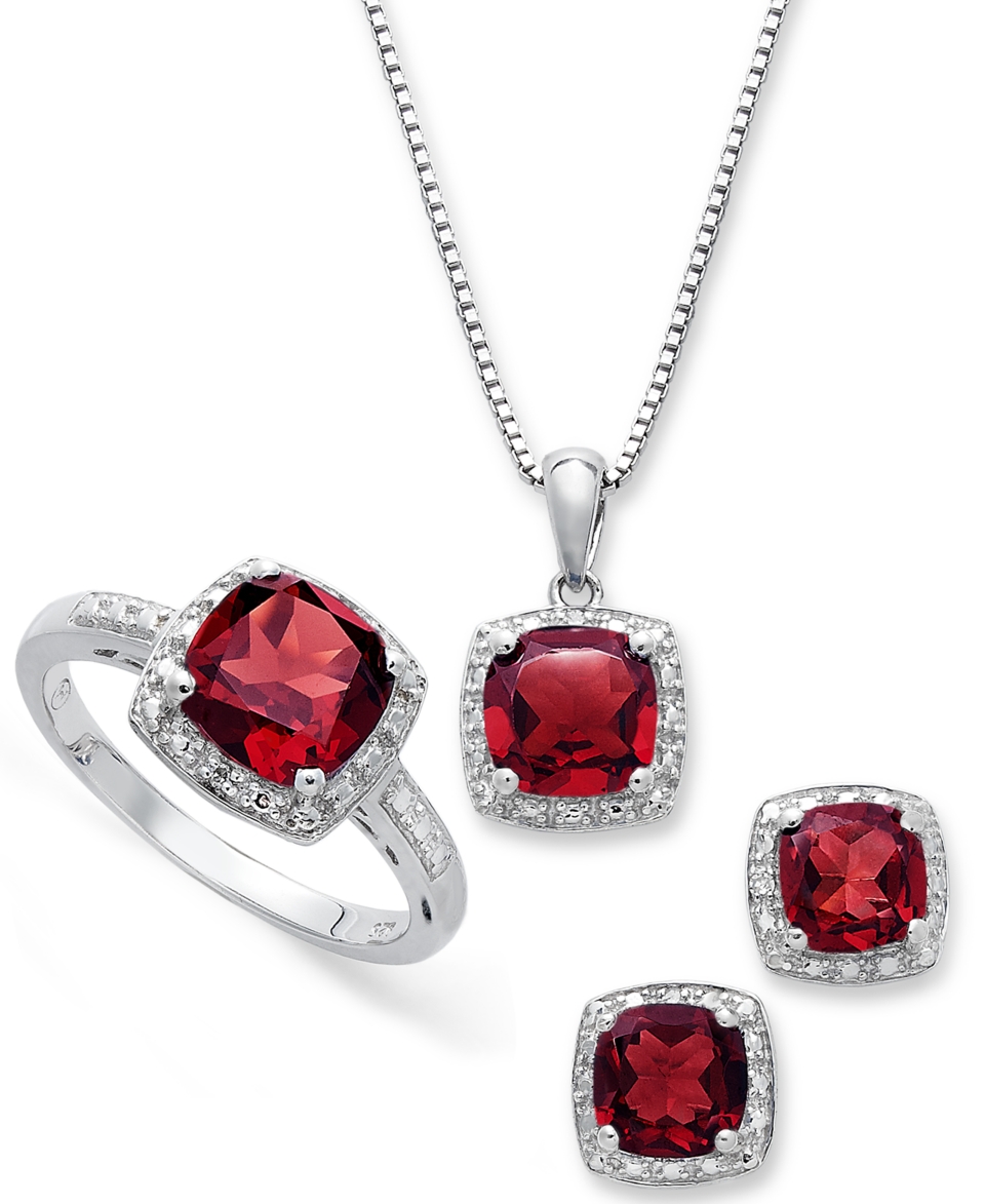Sterling Silver Jewelry Set, Garnet (4 3/4 ct. t.w.) and Diamond Accent Necklace, Earrings and Ring Set   Jewelry & Watches