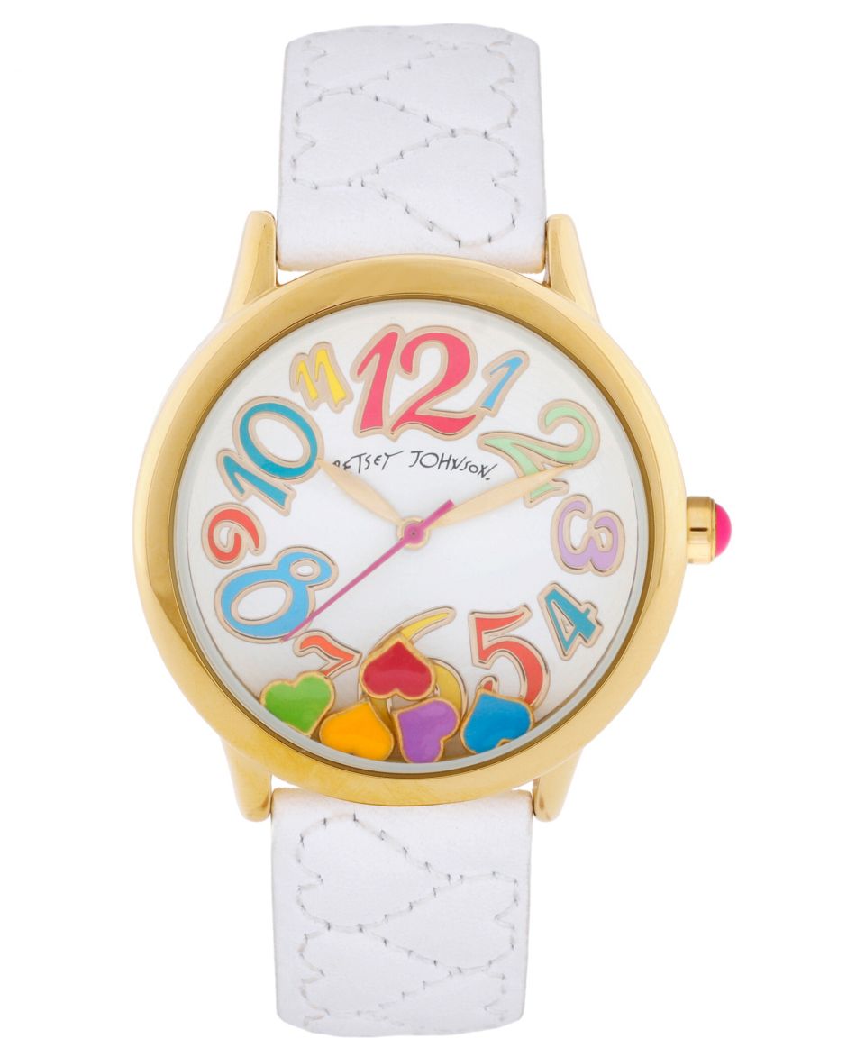 Betsey Johnson Watch, Womens White Quilted Leather Strap 40mm BJ00134