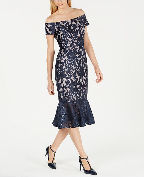 Calvin Klein Off The Shoulder Lace Midi Dress Reviews Dresses Women Macy S