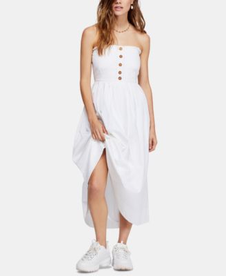 lilah cotton pleated strapless midi dress
