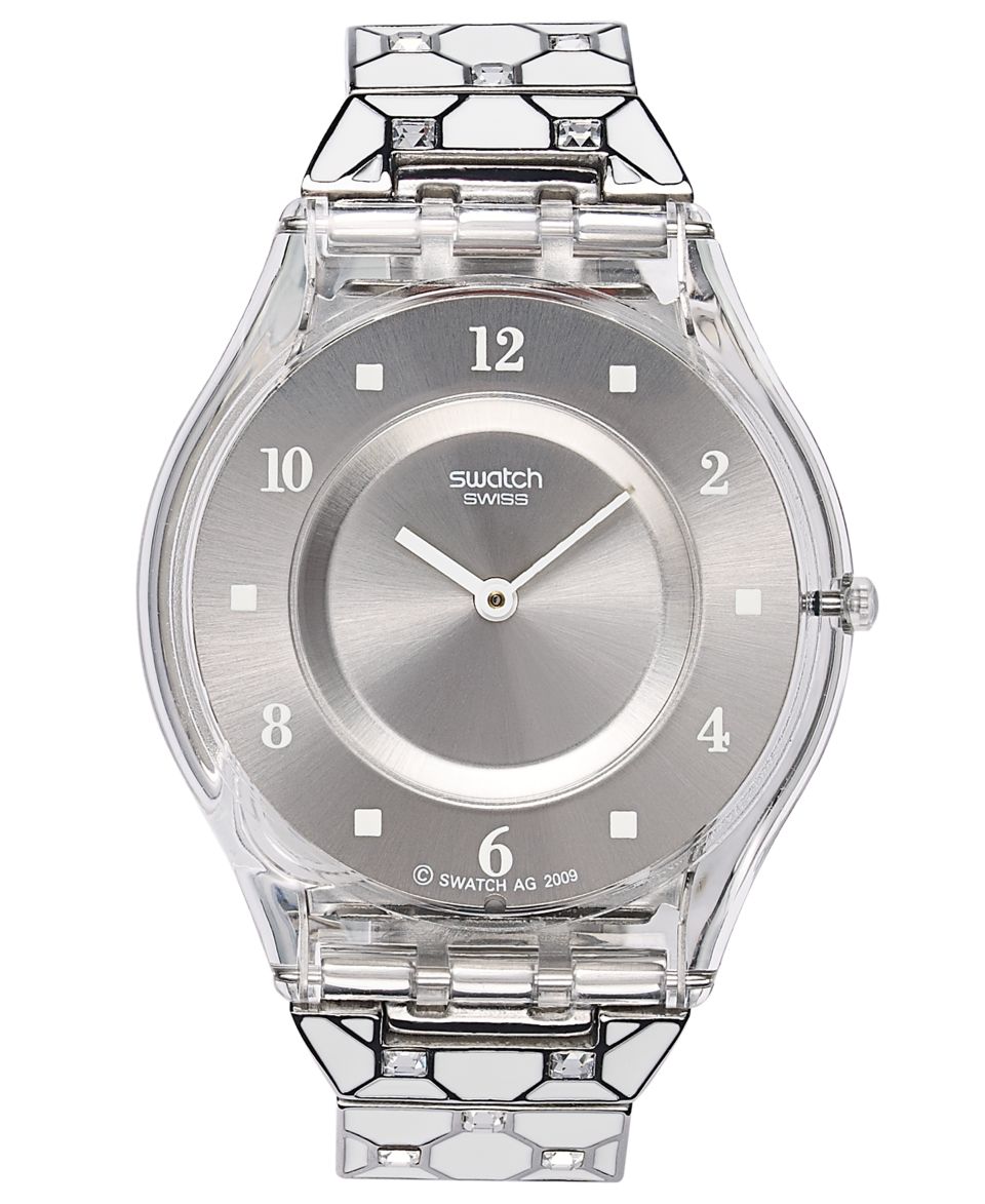 Swatch Watch, Womens Swiss Elegantly Framed Stainless Steel and White