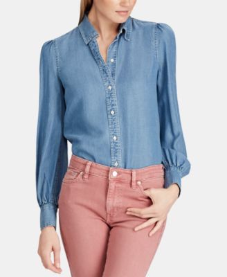 denim shirt puff sleeve