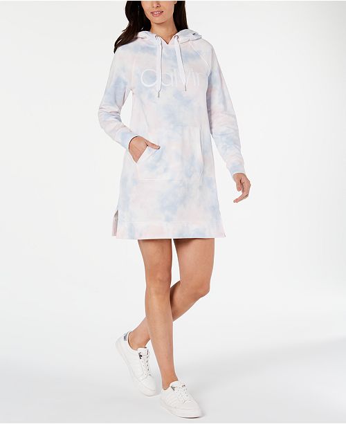 Calvin Klein Tie Dye Printed Logo Hoodie Dress & Reviews - Dresses - Women  - Macy's