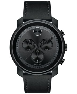 Movado Men's Swiss Chronograph Bold Black Leather Strap Watch, Created ...