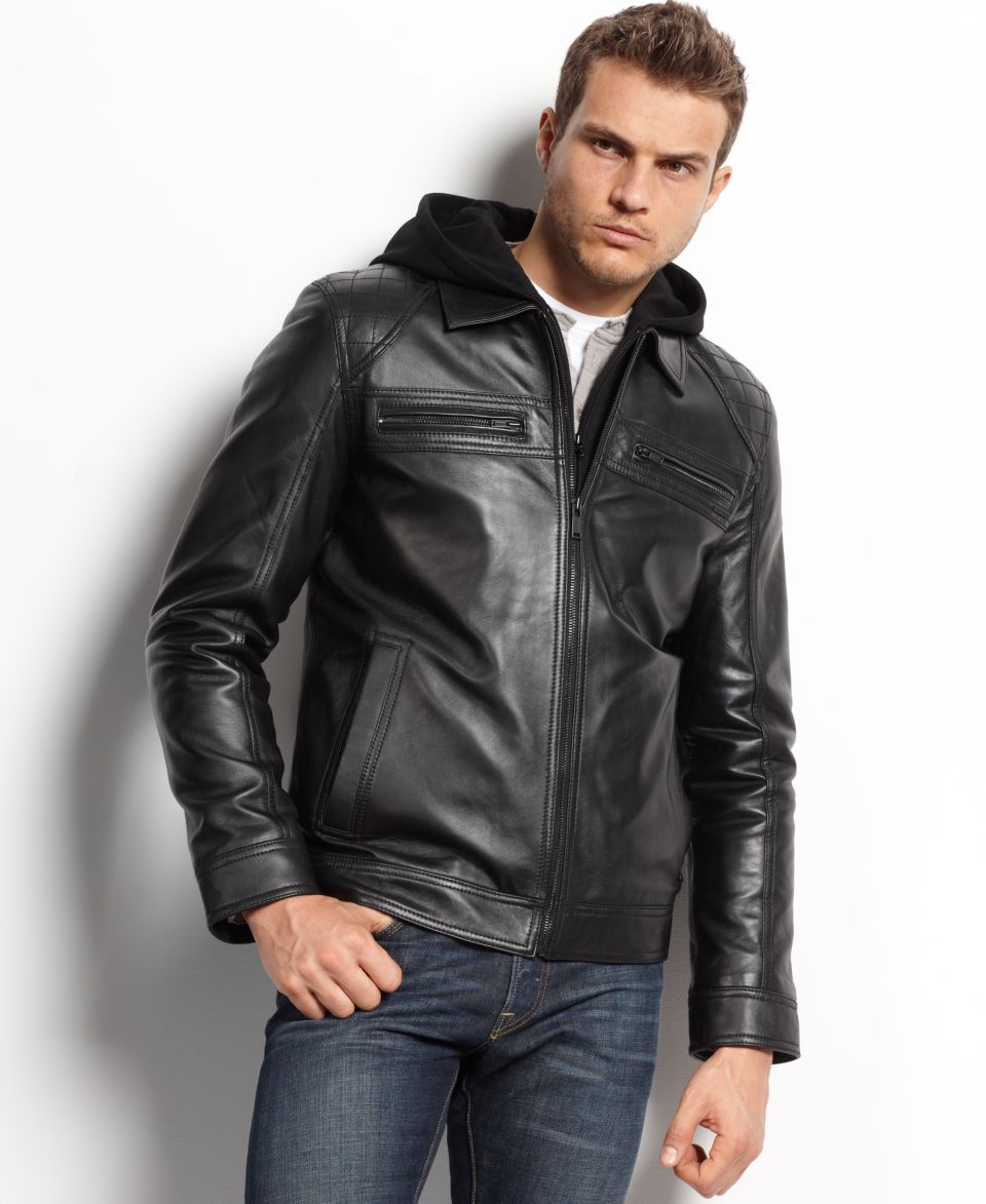 Guess Jacket, Hooded Leather Jacket