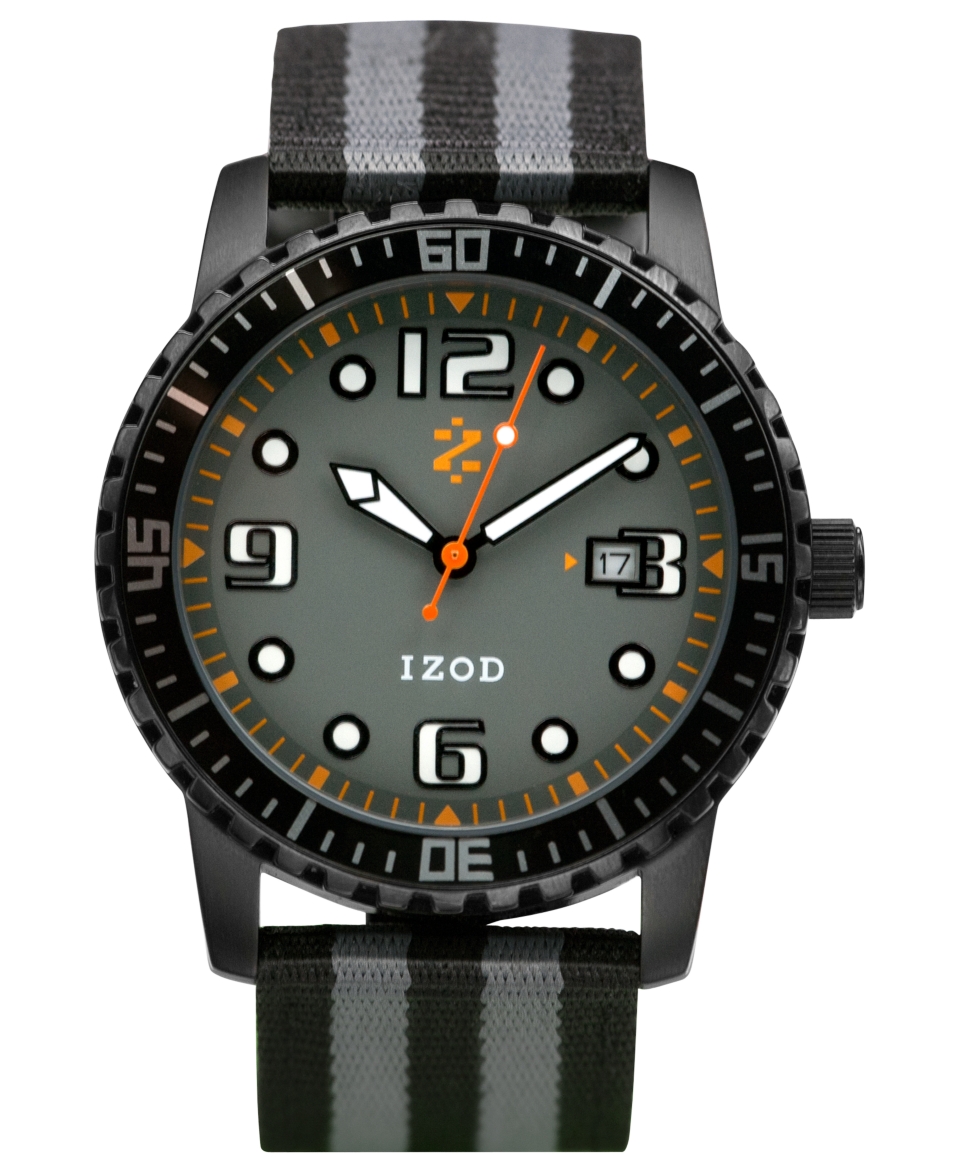 Izod Watch, Unisex Black and Gray Striped Canvas Strap 42mm IZS3