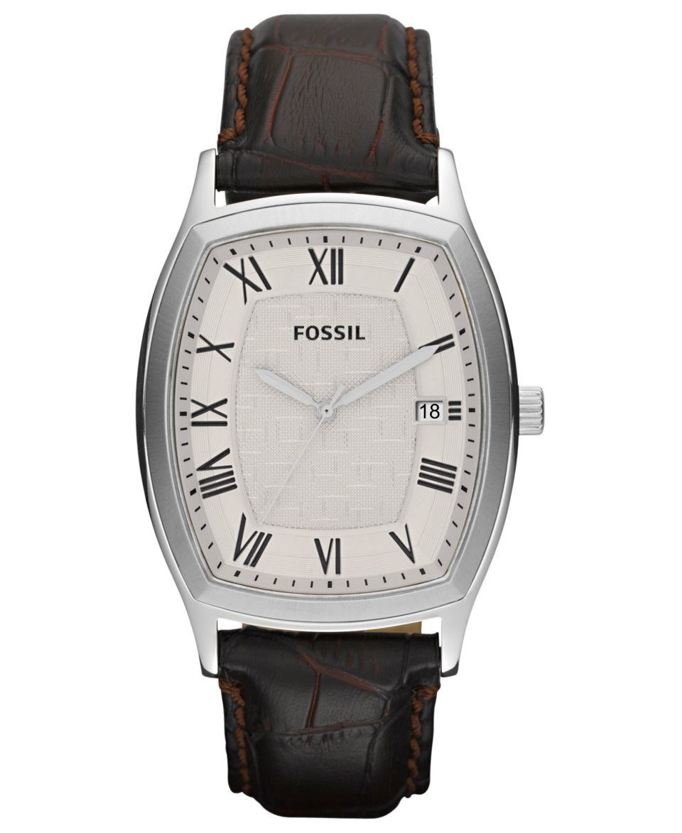 Fossil Watch, Mens Ansel Black Embossed Leather Strap 43x38mm FS4742