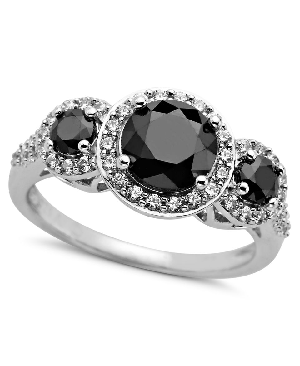 Arabella Sterling Silver Ring, Black (2 7/8 ct. t.w.) and White (3/4 ct. t.w.) Swarovski Zirconia 3 Stone Ring   Rings   Jewelry & Watches