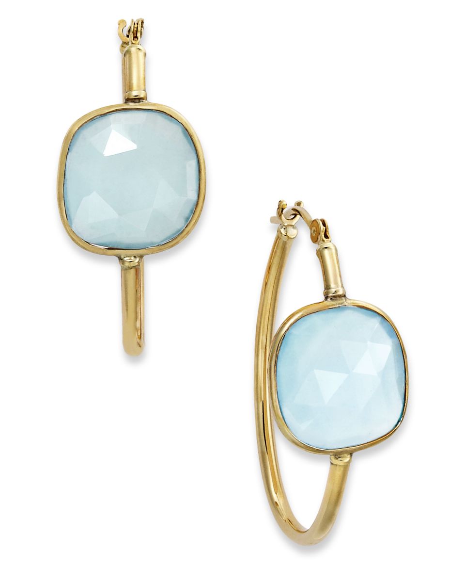 10k Gold Earrings, Medium Blue Chalcedony Double Hoop Earrings (2 1/2 ct. t.w.)   Earrings   Jewelry & Watches