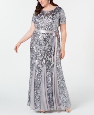 r & m richards plus size sequined godet gown