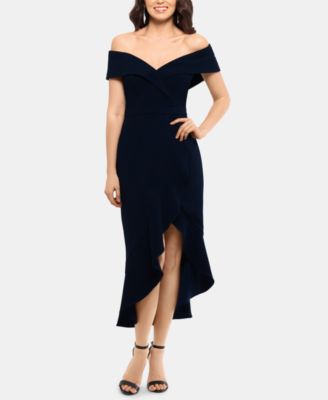 xscape off the shoulder midi dresses