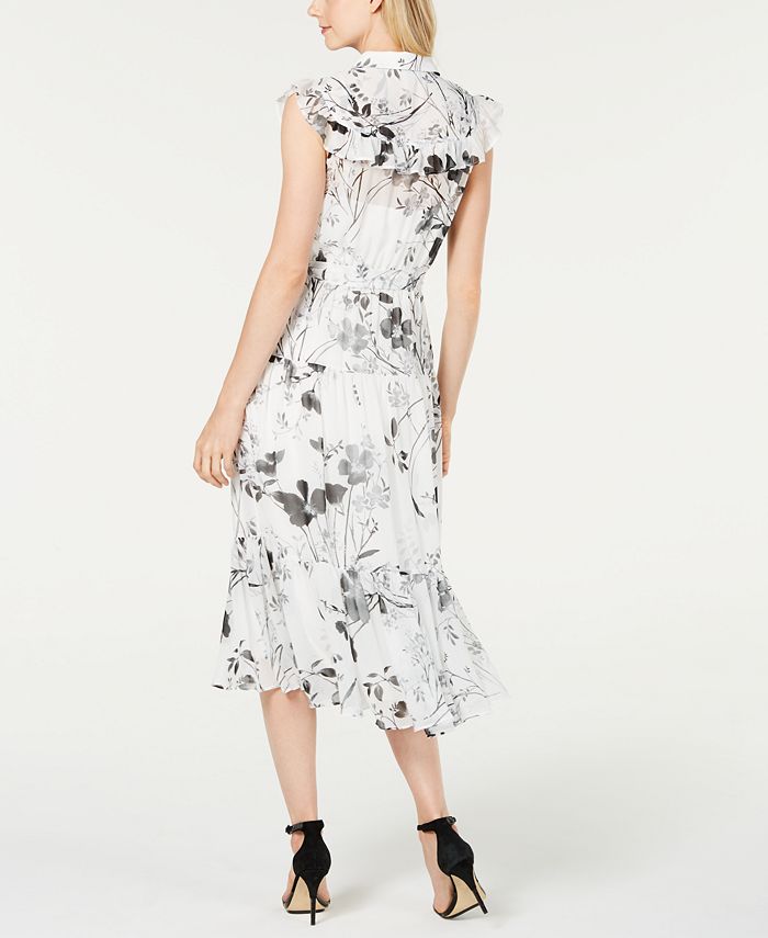 Calvin Klein Ruffled Floral Chiffon Midi Shirtdress & Reviews - Dresses ...
