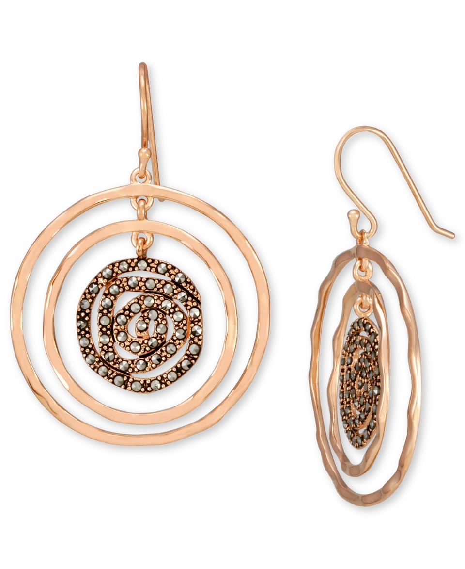 Genevieve & Grace 18k Rose Gold over Sterling Silver Earrings, Marcasite Circle Drop Earrings   Earrings   Jewelry & Watches