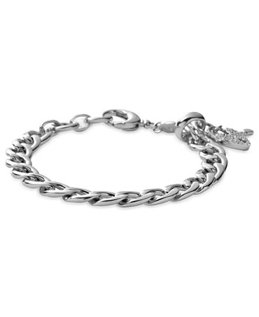 Fossil Bracelet, Silver-Tone Glass Pave Lobster-Claw Closure Charm ...