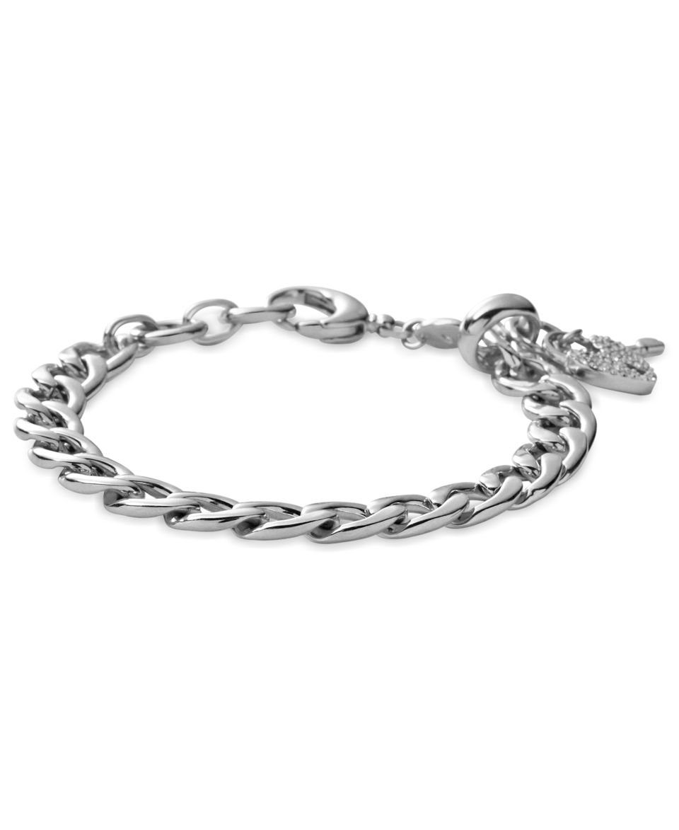Fossil Bracelet, Silver Tone Glass Pave Lobster Claw Closure Charm